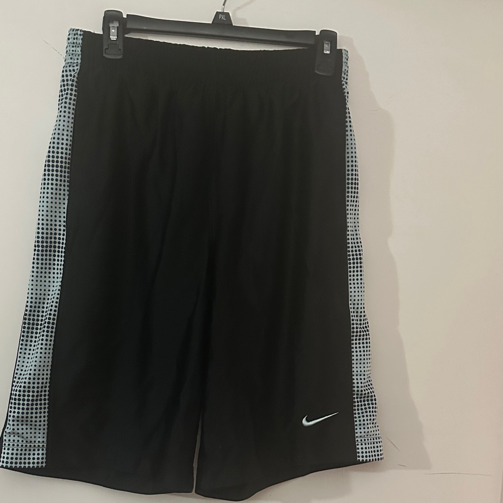 Nike Black Shorts with White Logo and Gray Pattern